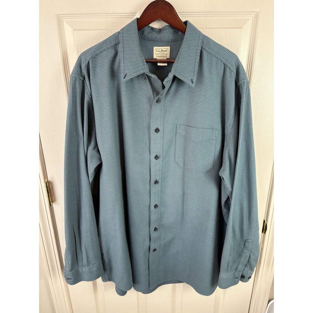 LL Bean Blue Herringbone Blue Flannel Button Down XXL Tall - 332